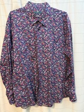 Alan Flusser Purple Paisley Button-Down Shirt with Multi-Color Accents